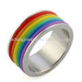 Lady design stainless steel rainbow band ring, rainbow promise rings jewelry